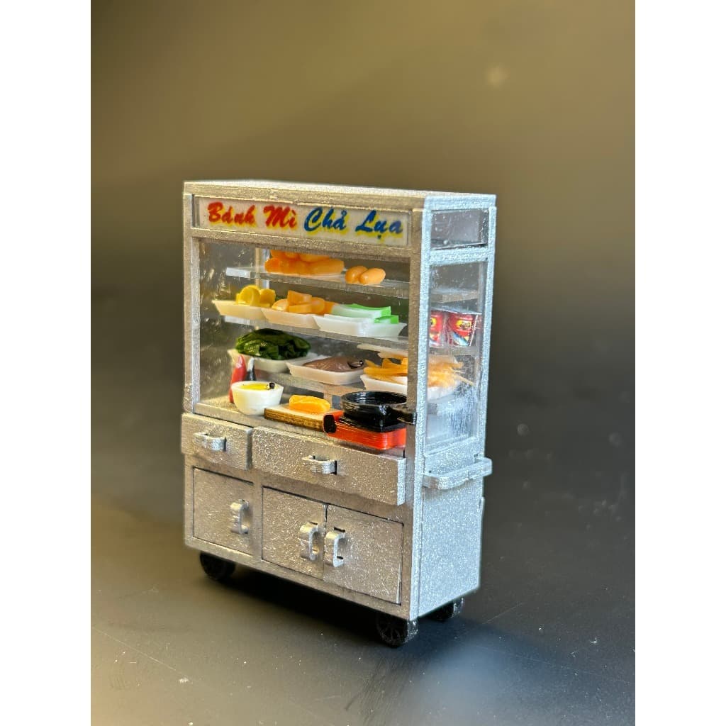 Handcrafted Wood Mini Bread Cart Model